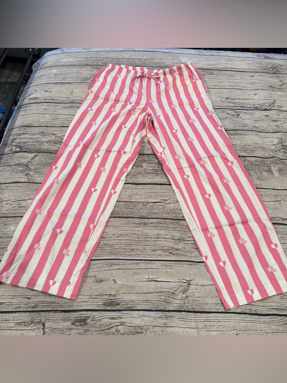 NWT Ralph Lauren Pink & White Striped 2 Piece Cotton Blend Pajama Set Size Med - Picture 10 of 12